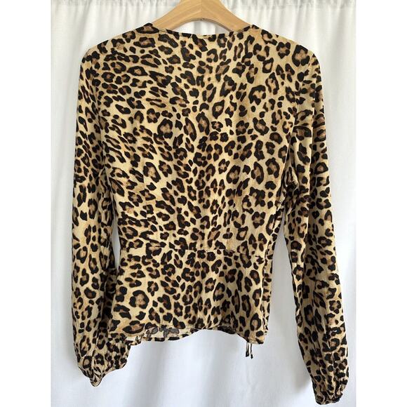 H&M Womens Cheetah Print Long Sleeve Blouse Top Peplum Wrap Size 6 - Picture 4 of 8